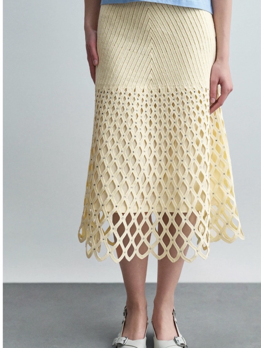 Maje yusselyna Yellow Crochet Midi Skirt - Lightweight Women’s Skirt